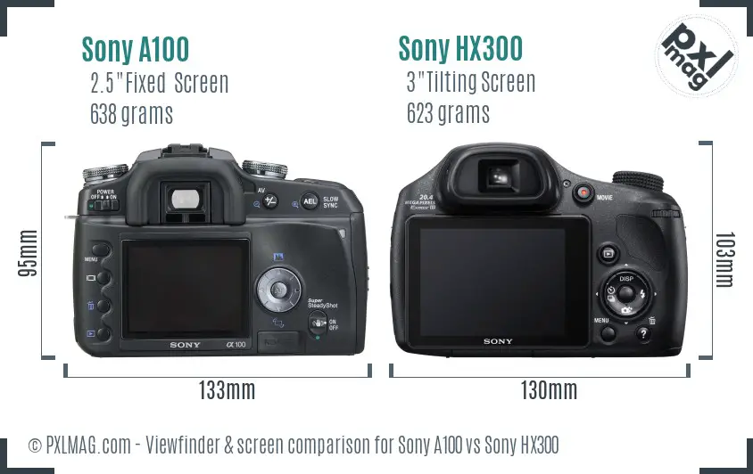 Sony A100 vs Sony HX300 Screen and Viewfinder comparison