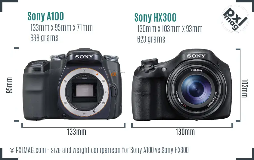 Sony A100 vs Sony HX300 size comparison