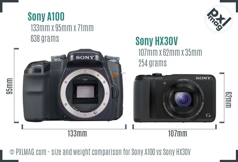 Sony A100 vs Sony HX30V size comparison