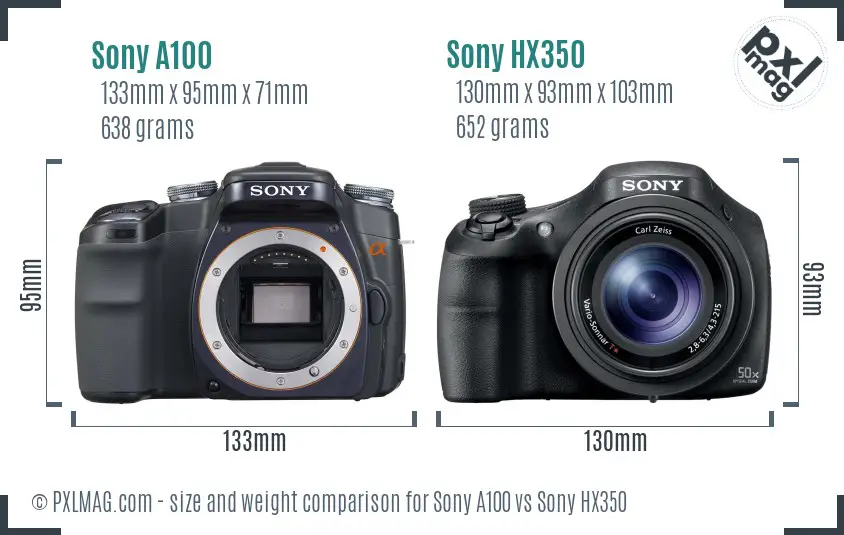 Sony A100 vs Sony HX350 size comparison