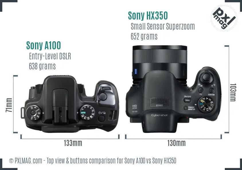 Sony A100 vs Sony HX350 top view buttons comparison