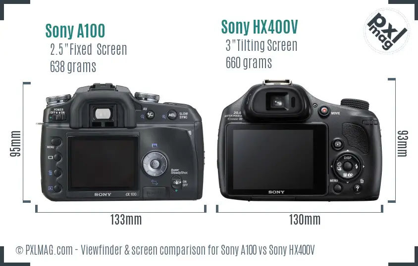 Sony A100 vs Sony HX400V Screen and Viewfinder comparison