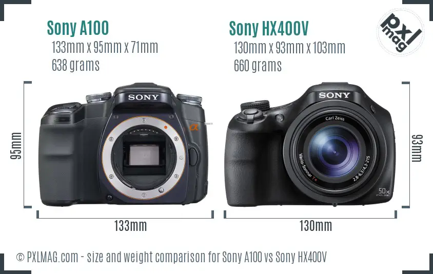 Sony A100 vs Sony HX400V size comparison