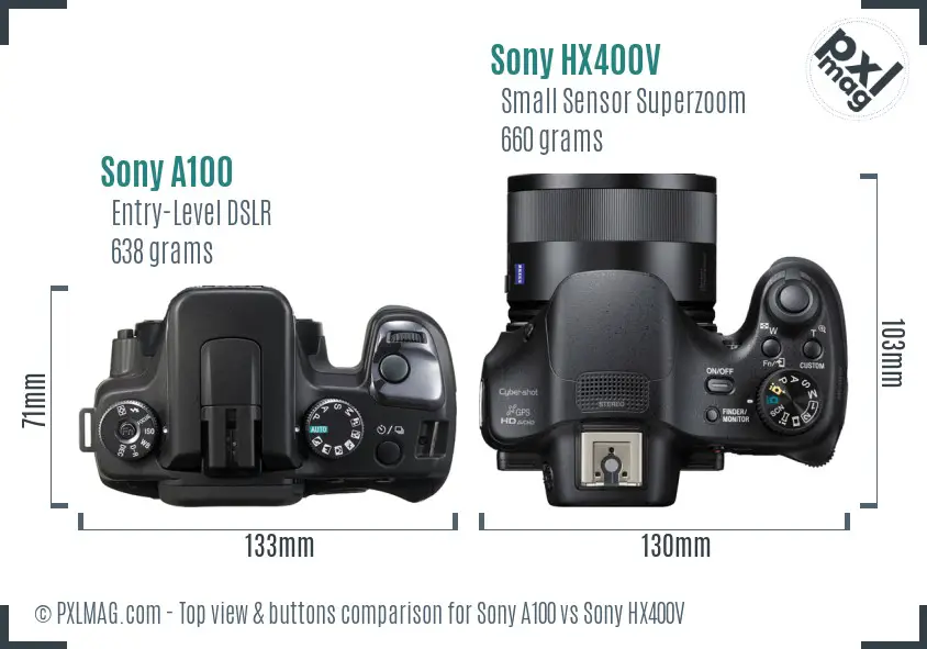 Sony A100 vs Sony HX400V top view buttons comparison