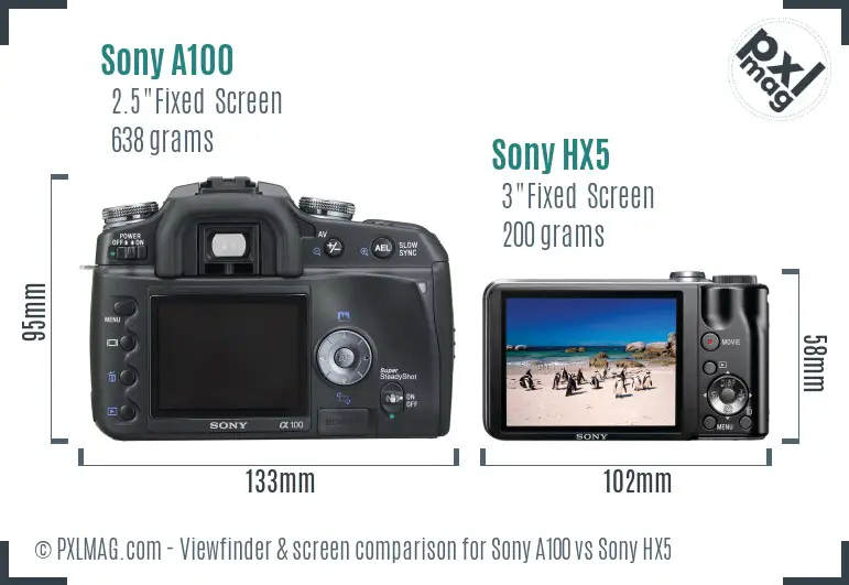Sony A100 vs Sony HX5 Screen and Viewfinder comparison