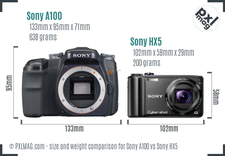 Sony A100 vs Sony HX5 size comparison