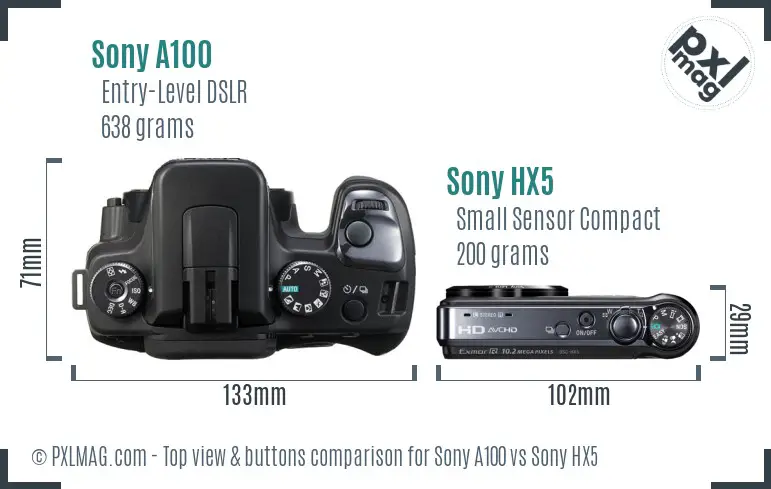 Sony A100 vs Sony HX5 top view buttons comparison