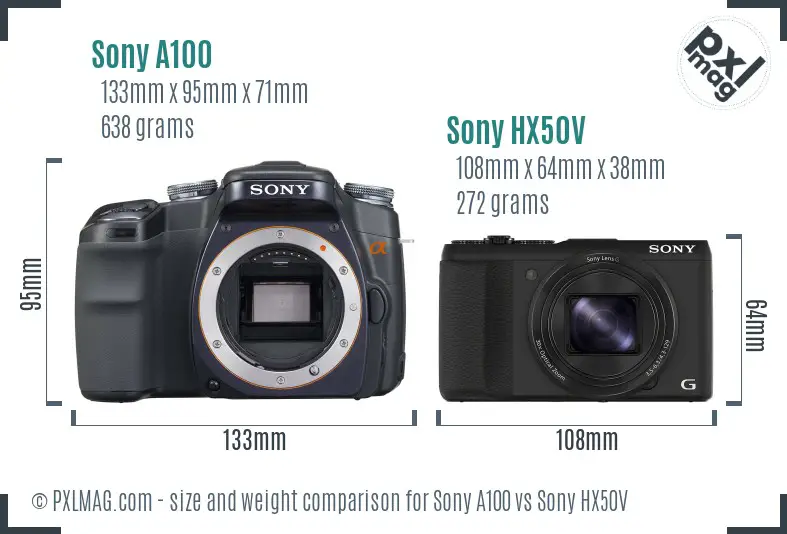 Sony A100 vs Sony HX50V size comparison