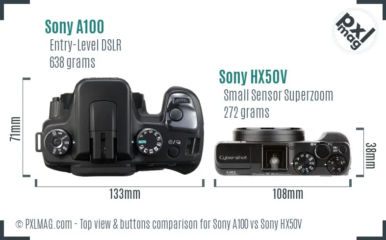 Sony A100 vs Sony HX50V top view buttons comparison