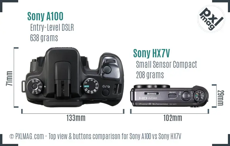 Sony A100 vs Sony HX7V top view buttons comparison