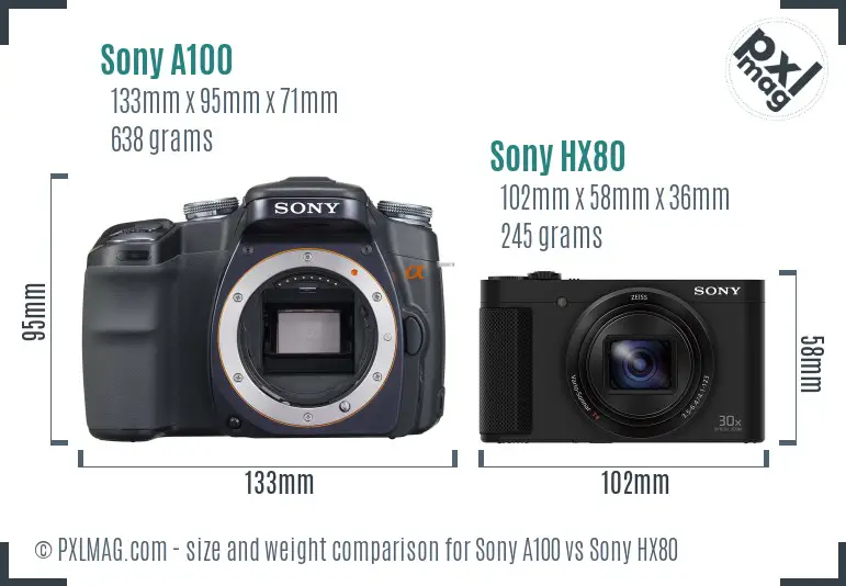 Sony A100 vs Sony HX80 size comparison