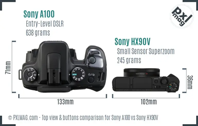 Sony A100 vs Sony HX90V top view buttons comparison
