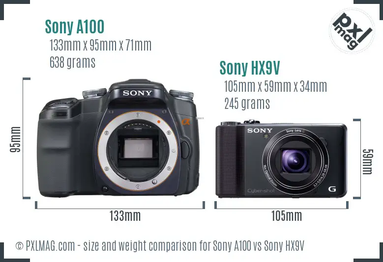 Sony A100 vs Sony HX9V size comparison