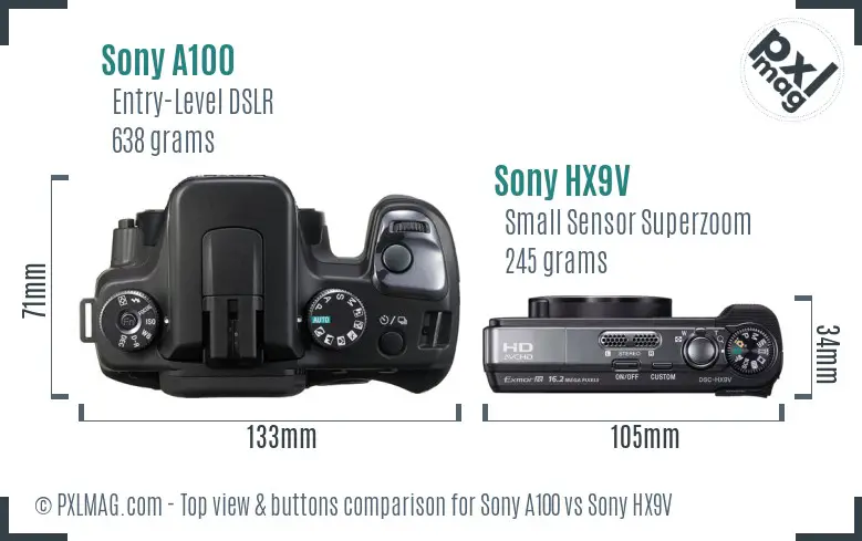 Sony A100 vs Sony HX9V top view buttons comparison