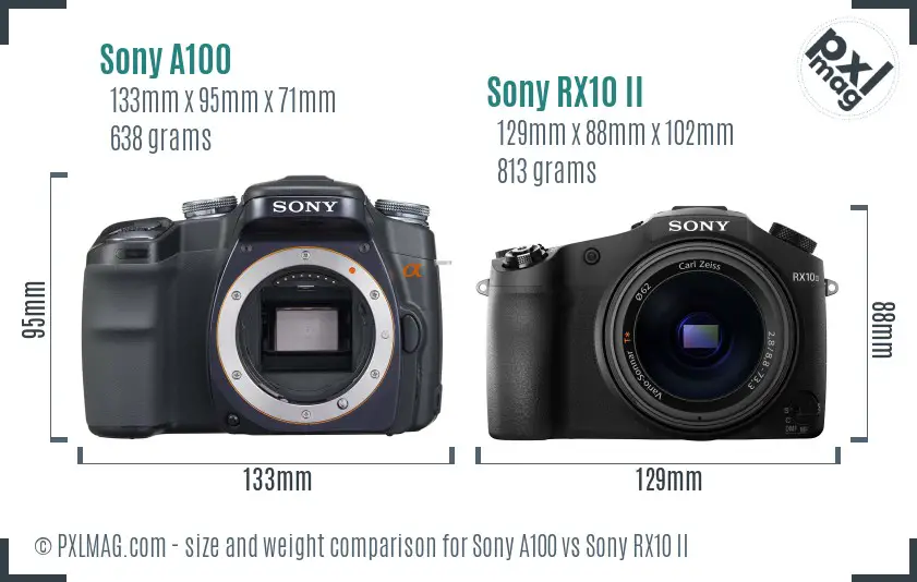 Sony A100 vs Sony RX10 II size comparison