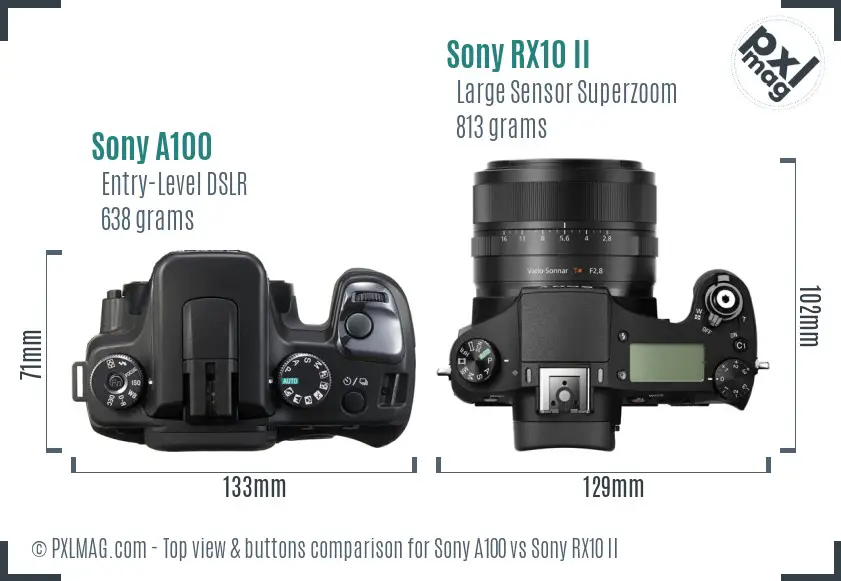 Sony A100 vs Sony RX10 II top view buttons comparison