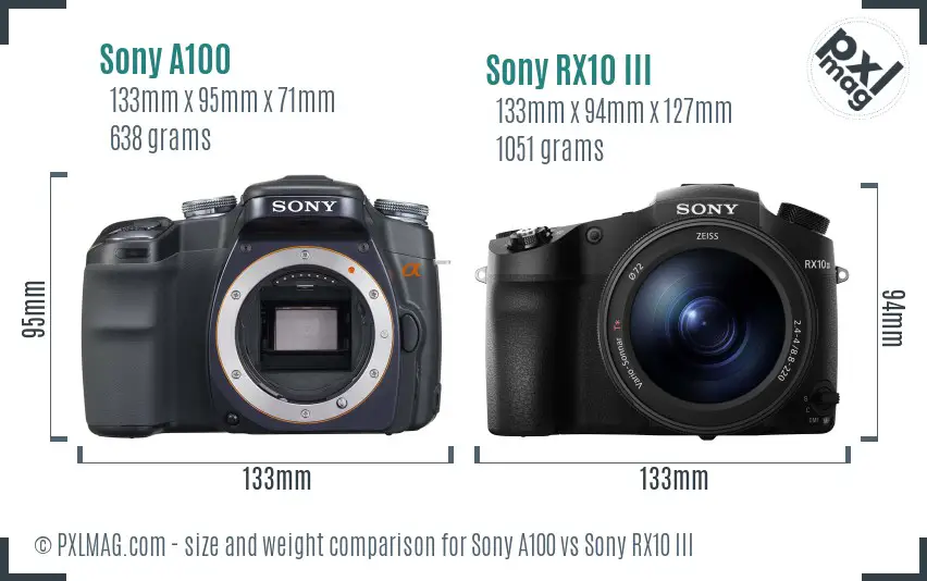 Sony A100 vs Sony RX10 III size comparison