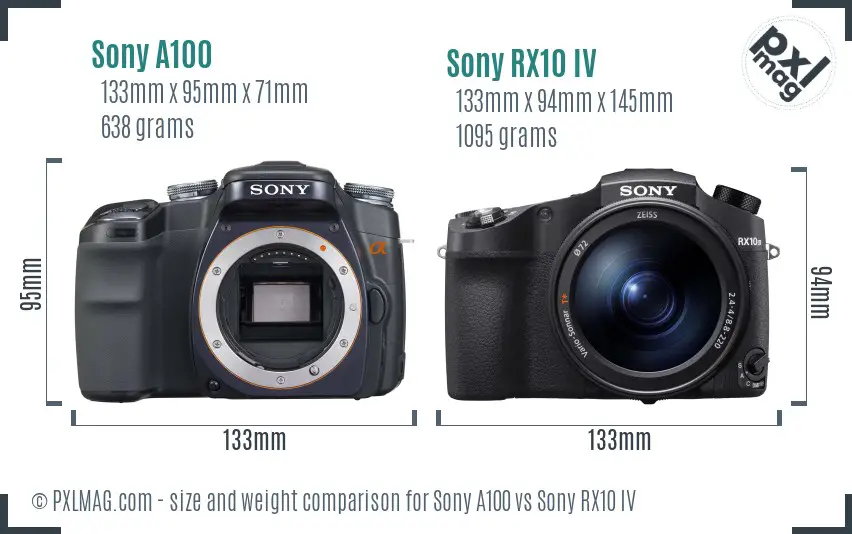 Sony A100 vs Sony RX10 IV size comparison