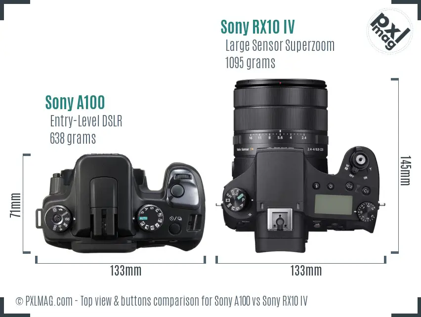 Sony A100 vs Sony RX10 IV top view buttons comparison