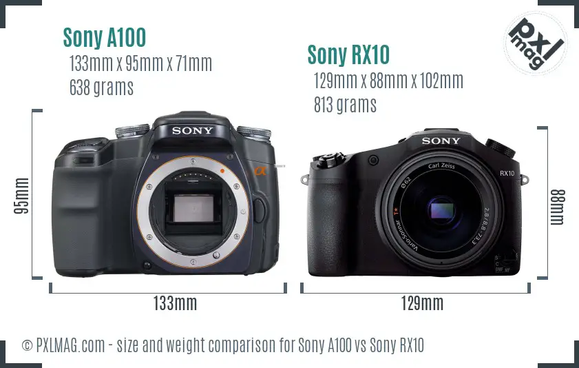 Sony A100 vs Sony RX10 size comparison