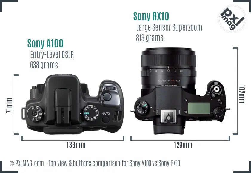 Sony A100 vs Sony RX10 top view buttons comparison