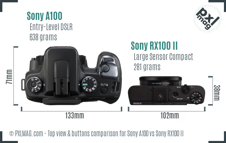 Sony A100 vs Sony RX100 II top view buttons comparison