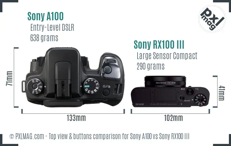 Sony A100 vs Sony RX100 III top view buttons comparison