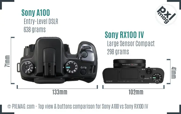 Sony A100 vs Sony RX100 IV top view buttons comparison