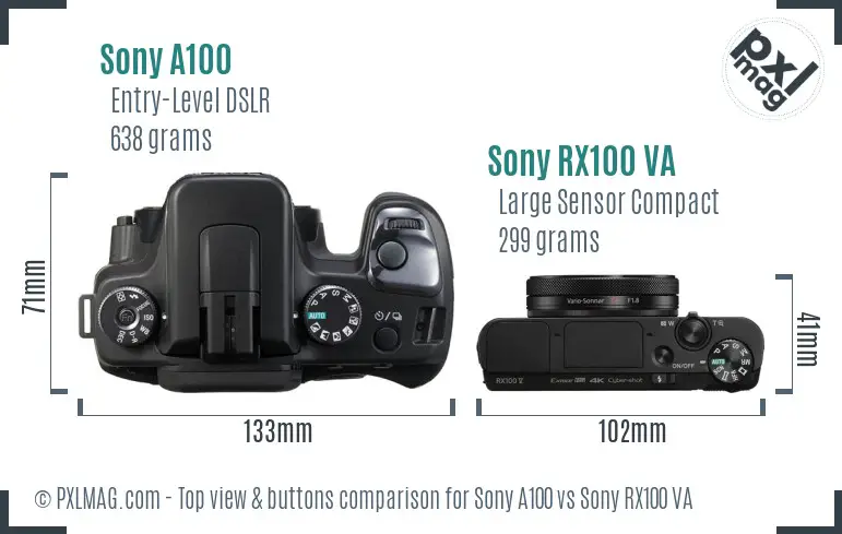 Sony A100 vs Sony RX100 VA top view buttons comparison