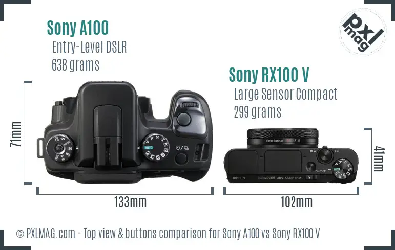 Sony A100 vs Sony RX100 V top view buttons comparison