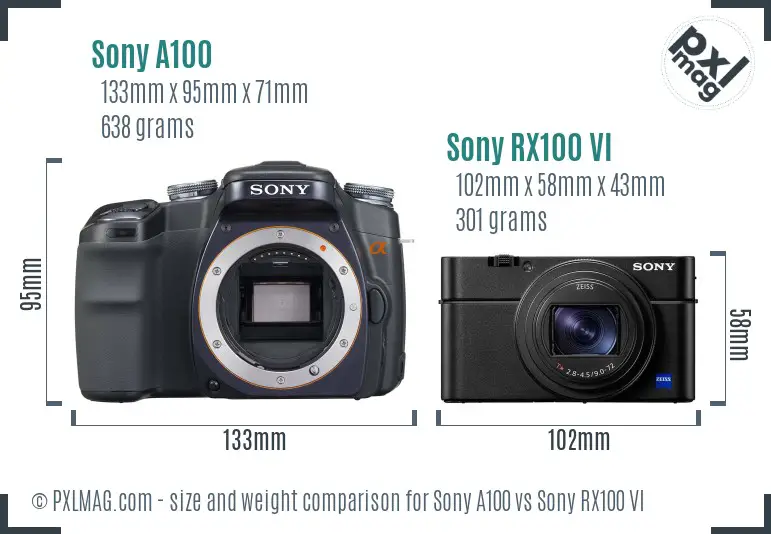 Sony A100 vs Sony RX100 VI size comparison