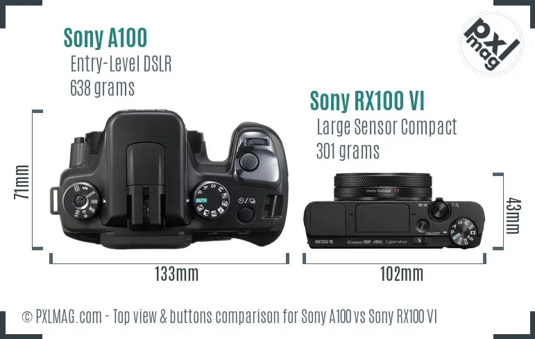 Sony A100 vs Sony RX100 VI top view buttons comparison