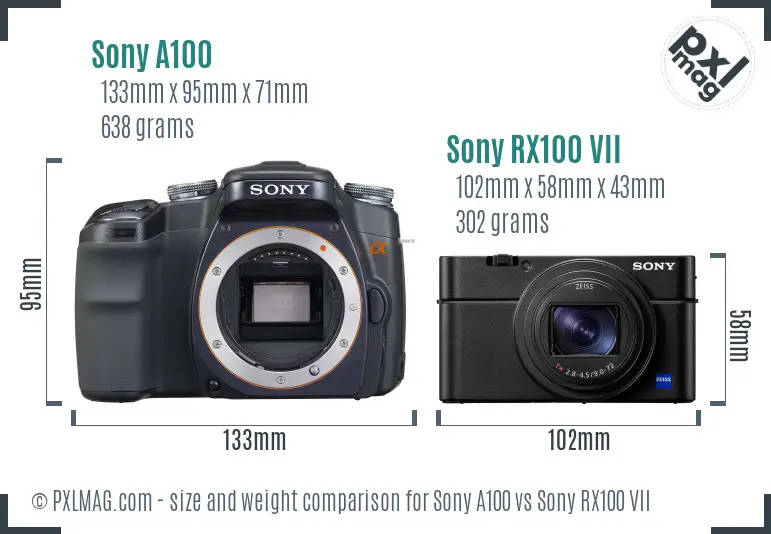 Sony A100 vs Sony RX100 VII size comparison