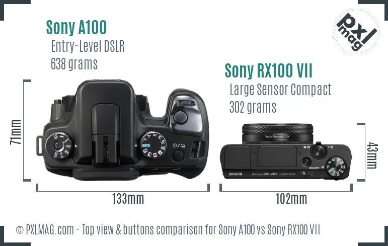 Sony A100 vs Sony RX100 VII top view buttons comparison