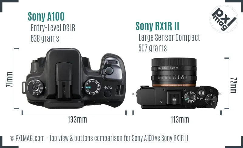 Sony A100 vs Sony RX1R II top view buttons comparison