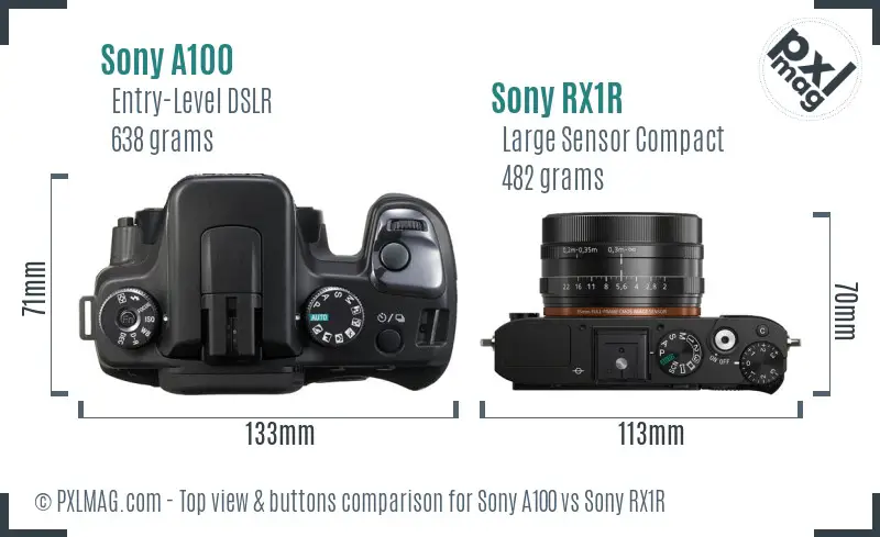 Sony A100 vs Sony RX1R top view buttons comparison
