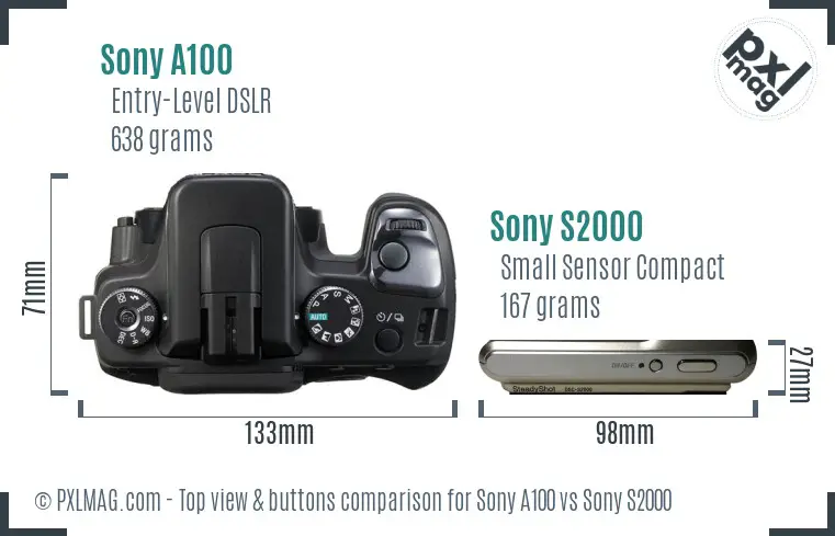 Sony A100 vs Sony S2000 top view buttons comparison