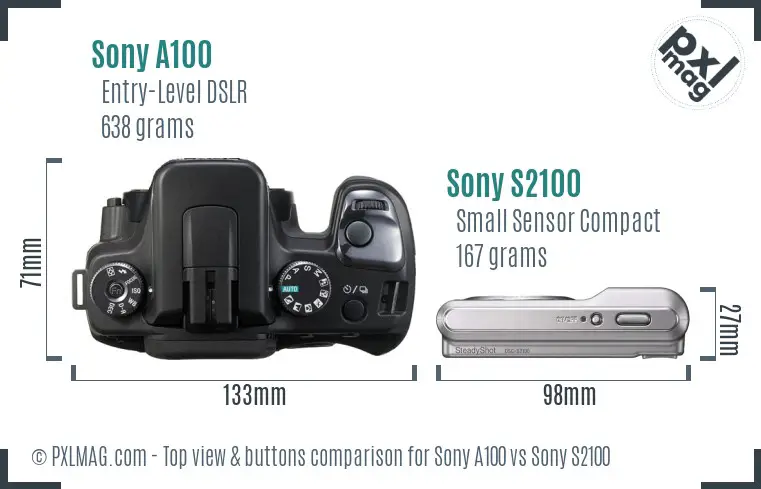 Sony A100 vs Sony S2100 top view buttons comparison