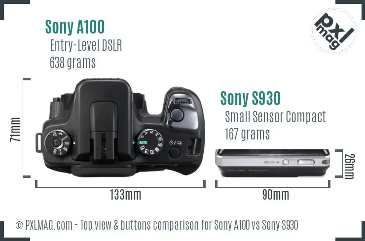 Sony A100 vs Sony S930 top view buttons comparison