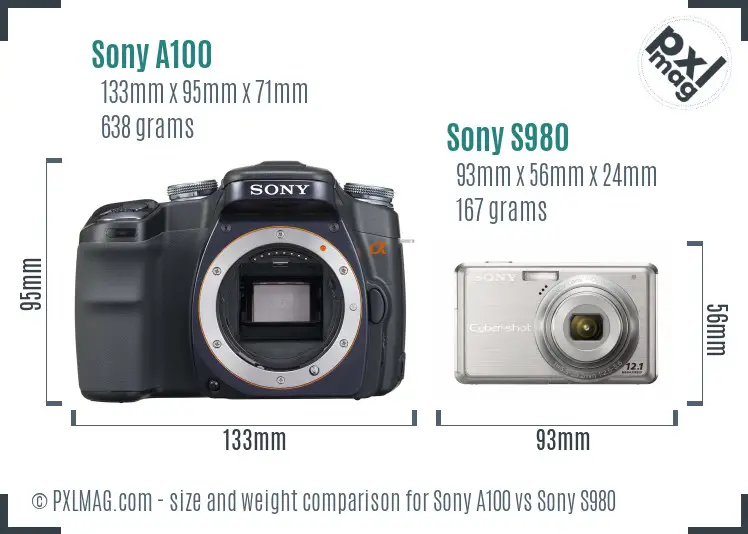 Sony A100 vs Sony S980 size comparison