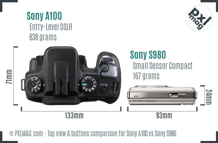 Sony A100 vs Sony S980 top view buttons comparison