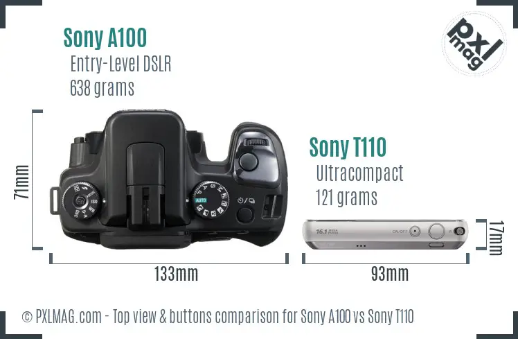 Sony A100 vs Sony T110 top view buttons comparison