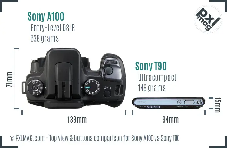 Sony A100 vs Sony T90 top view buttons comparison