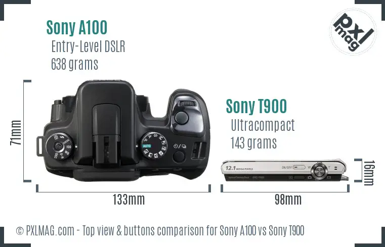 Sony A100 vs Sony T900 top view buttons comparison