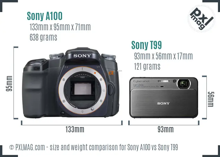 Sony A100 vs Sony T99 size comparison
