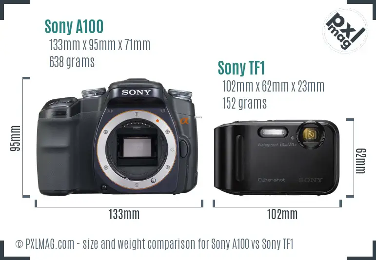 Sony A100 vs Sony TF1 size comparison