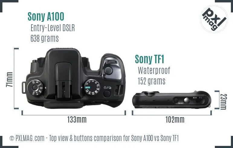 Sony A100 vs Sony TF1 top view buttons comparison