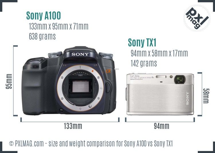 Sony A100 vs Sony TX1 size comparison