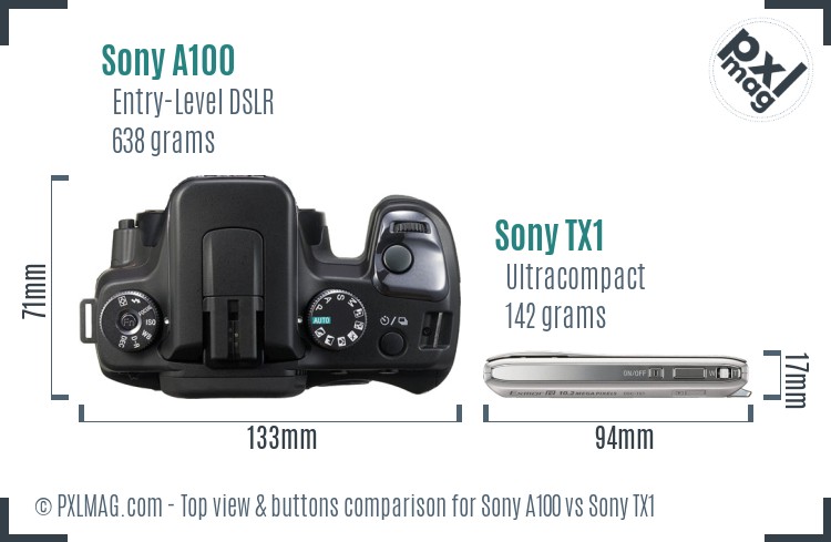 Sony A100 vs Sony TX1 top view buttons comparison