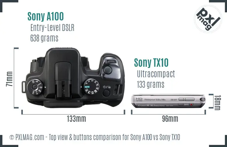 Sony A100 vs Sony TX10 top view buttons comparison